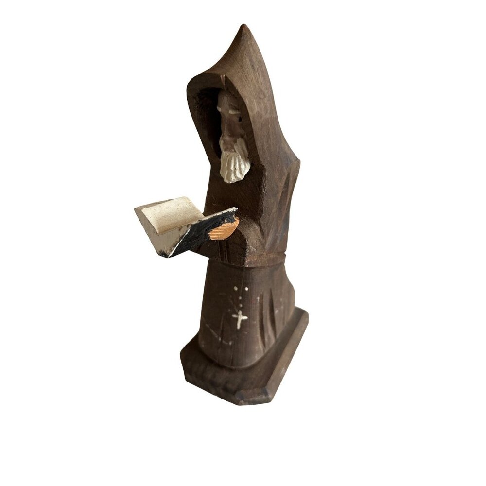 Praying Bearded Monk‎ Friar Carved Wood Figure